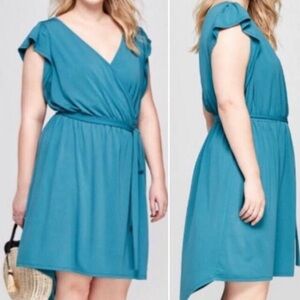AVA&VIV short v neck wrap dress teal stretchy  plus size 2X